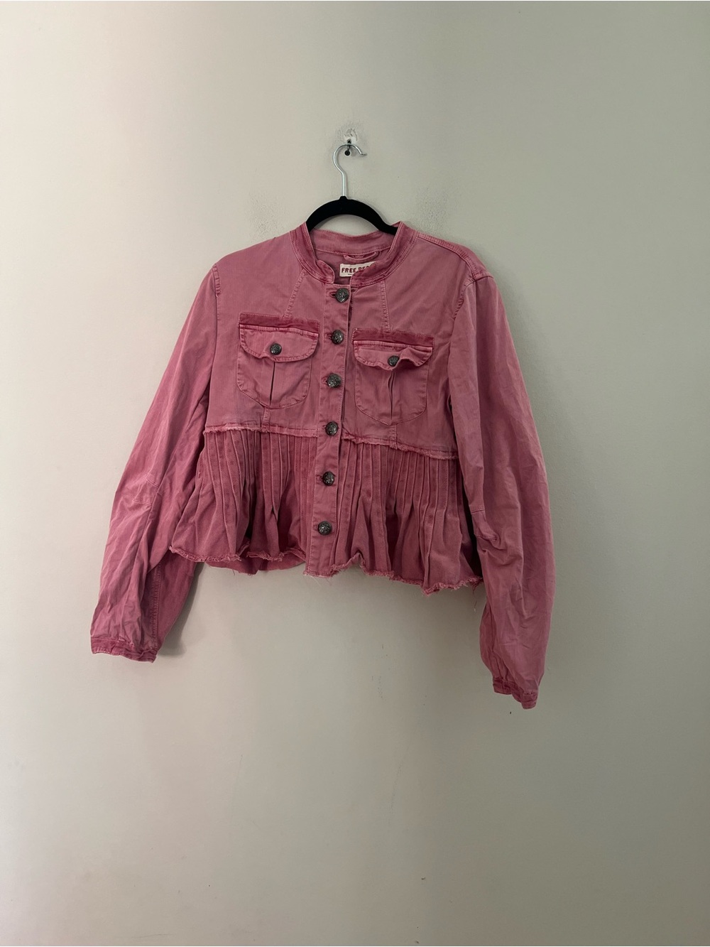 Free People Rose-Pink Cassidy Pleated Button-Front Jean Jacket - Picture 7 of 14